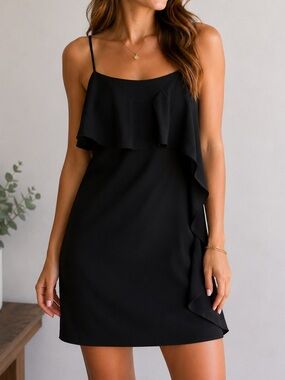Naked Zebra Semi Formal Ruffle Tank Relaxed Fit Mini Dress Black